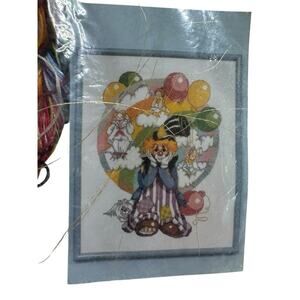 Vintage *NEW* Clown Works Counted Cross Stitch Kit Rainbow Balloons DESIGN WORKS